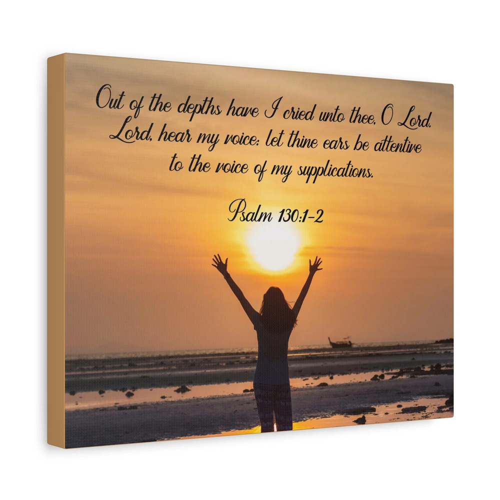 Bible Verse Canvas Out of The Depths Psalm 130:1-2 Christian Home Dcor Wall